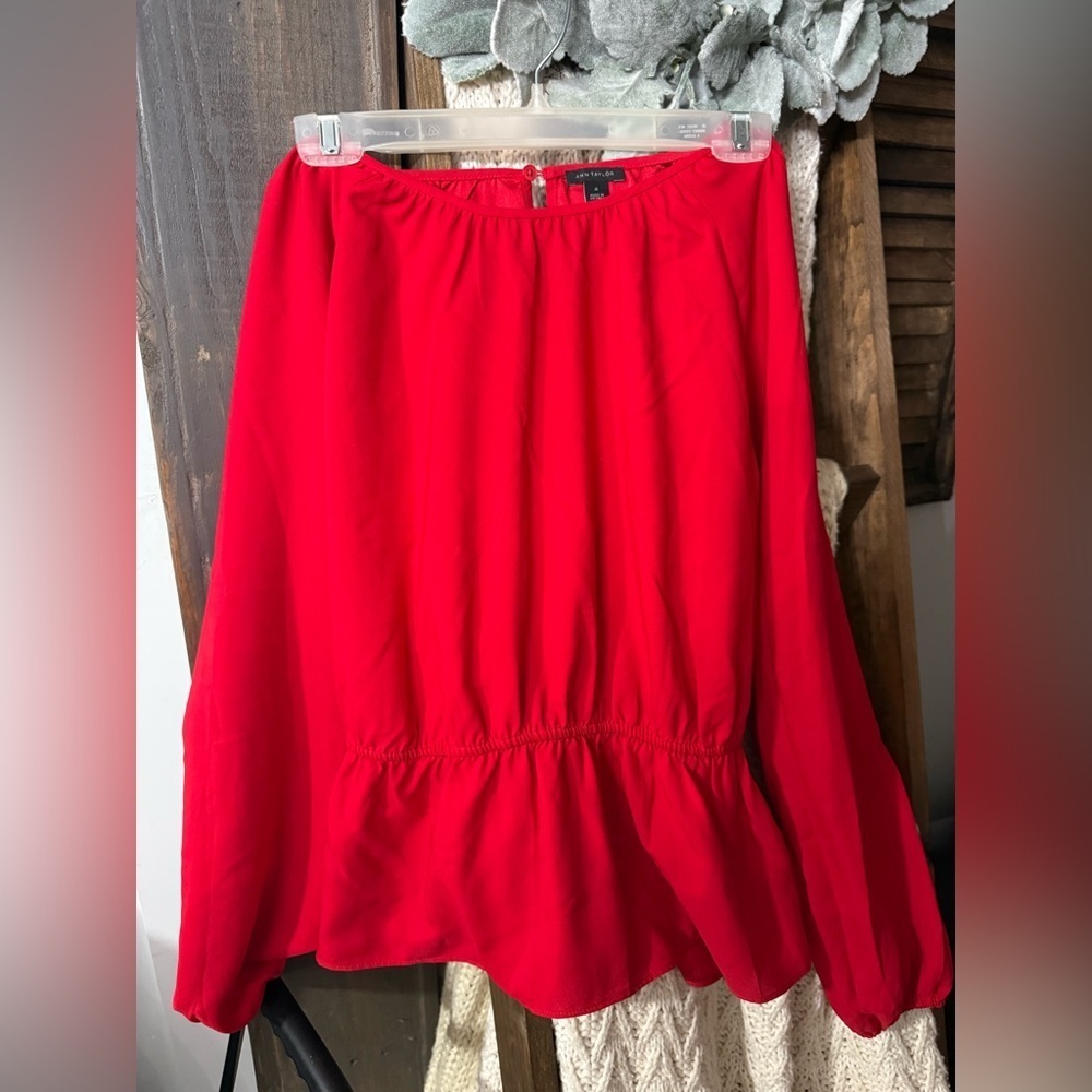 Ann Taylor Red Peplum Blouse (Medium)